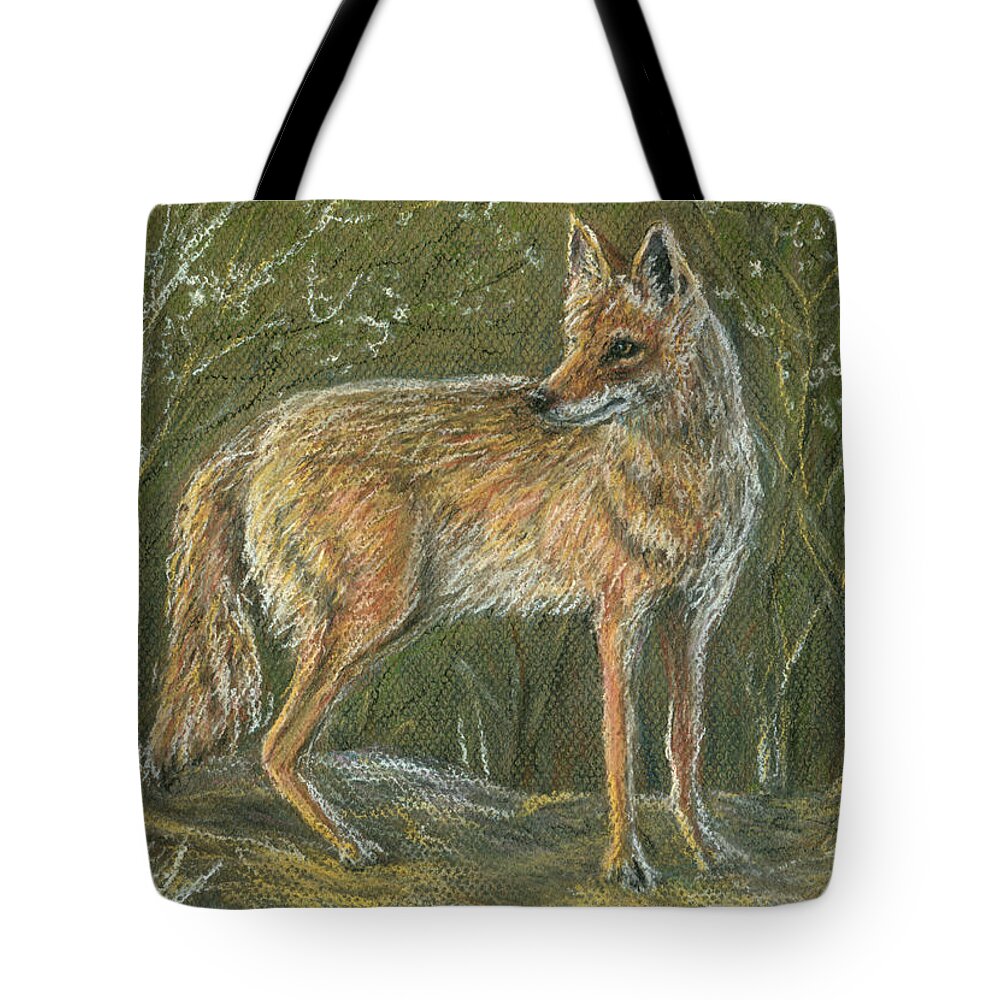 Animal Tote Bag featuring the painting The Scout, Coyote by June Hunt
