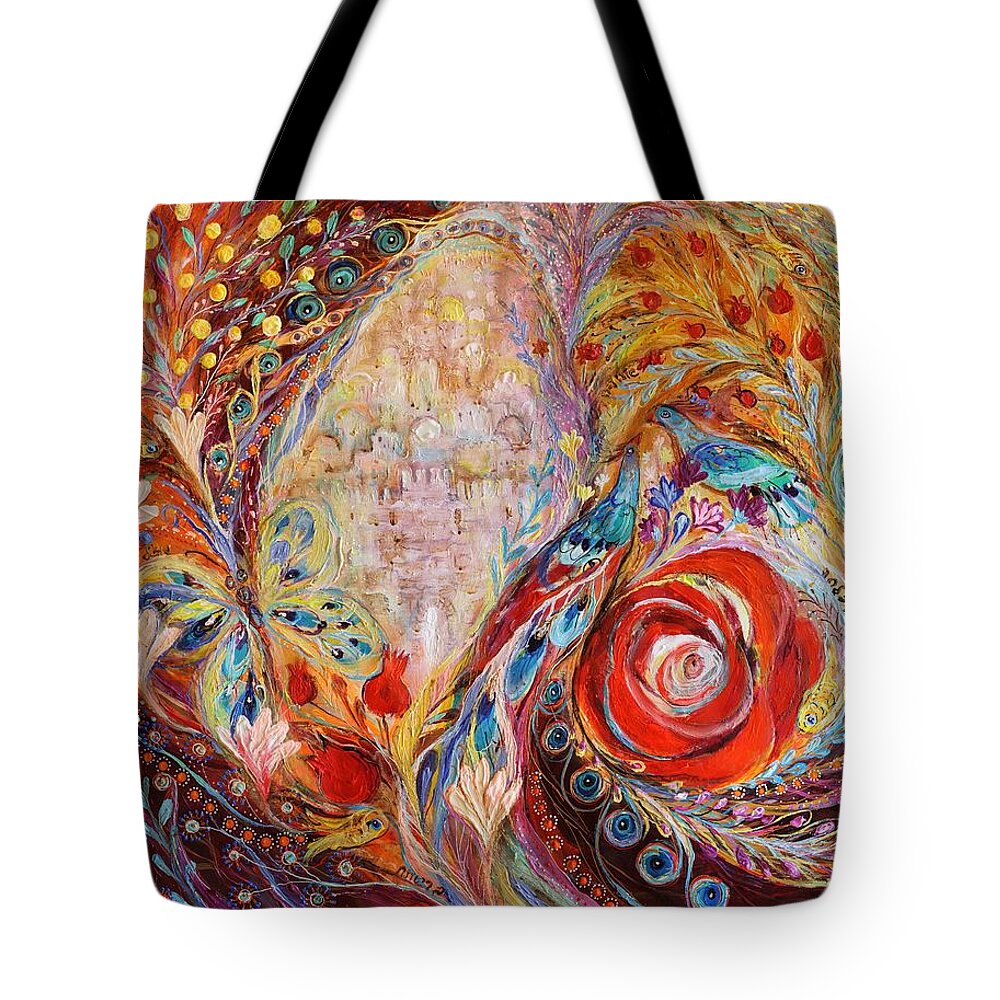 Jewish Art Tote Bag featuring the painting The seeing of Jerusalem by Elena Kotliarker