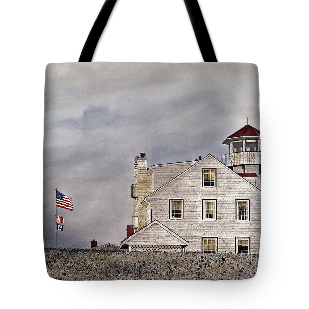 The Coast Guard Station At Point Judith Tote Bag featuring the painting The Sentinel by Monte Toon