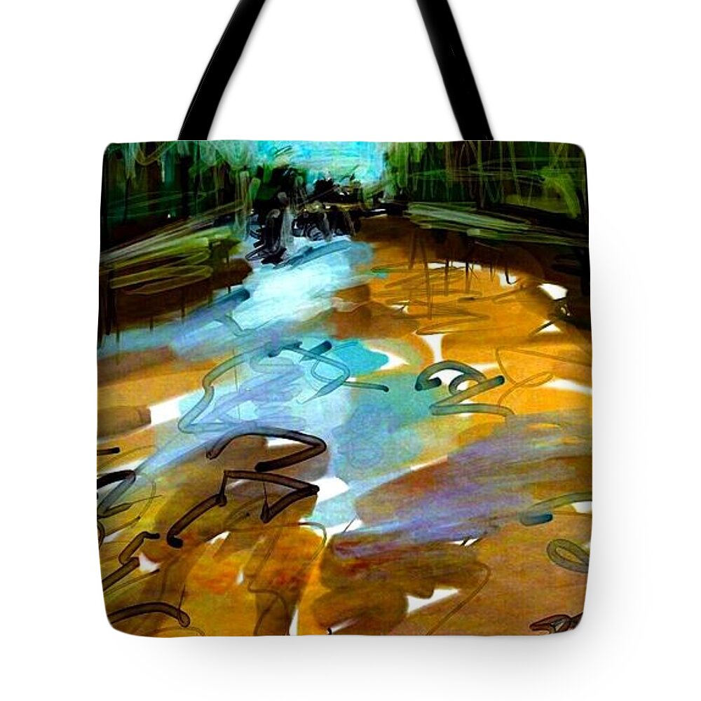 Landscape Tote Bag featuring the digital art The Shallows at Collins Creek by Jim Vance