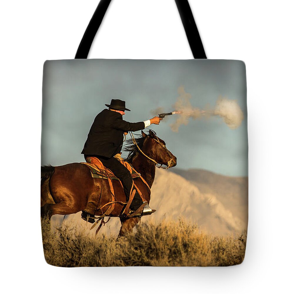 Hannah Tote Bag featuring the photograph The Sharp Shooter Western Art by Kaylyn Franks by Kaylyn Franks