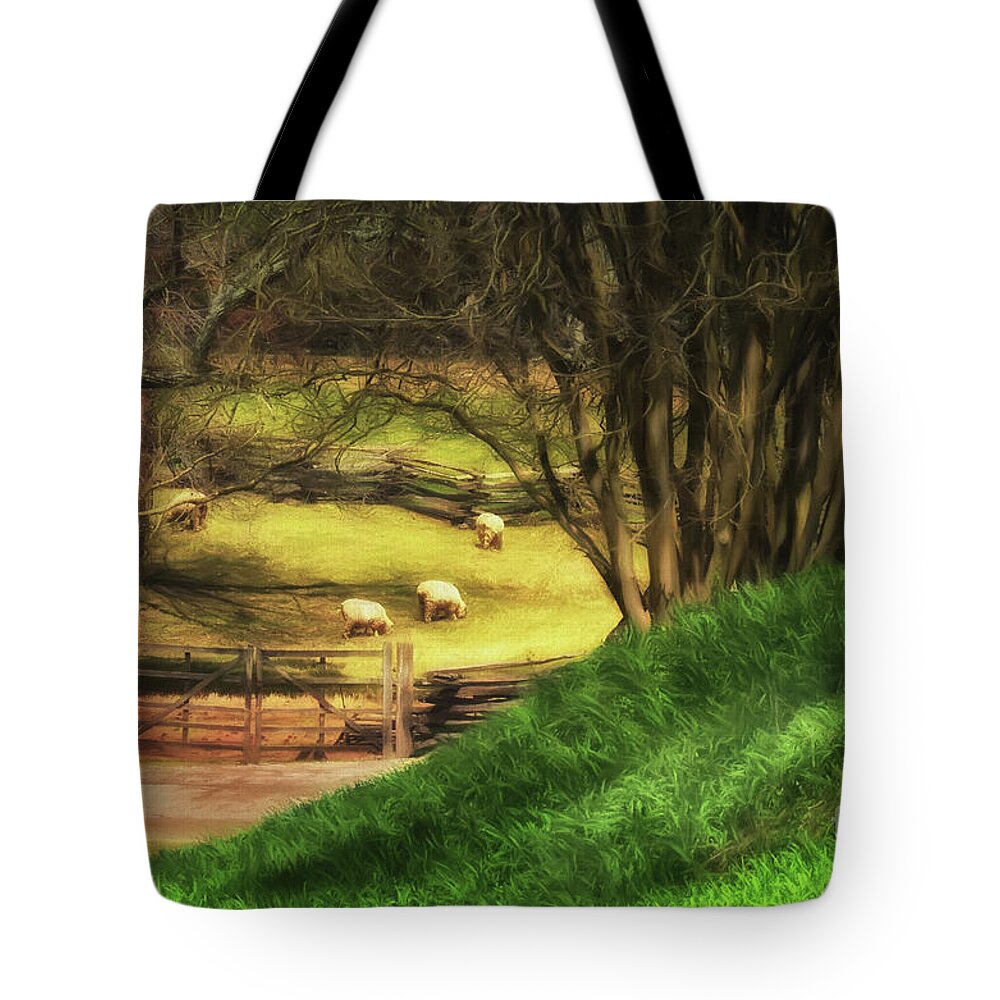 Williamsburg Tote Bag featuring the photograph The Sheep's In The Meadow by Lois Bryan