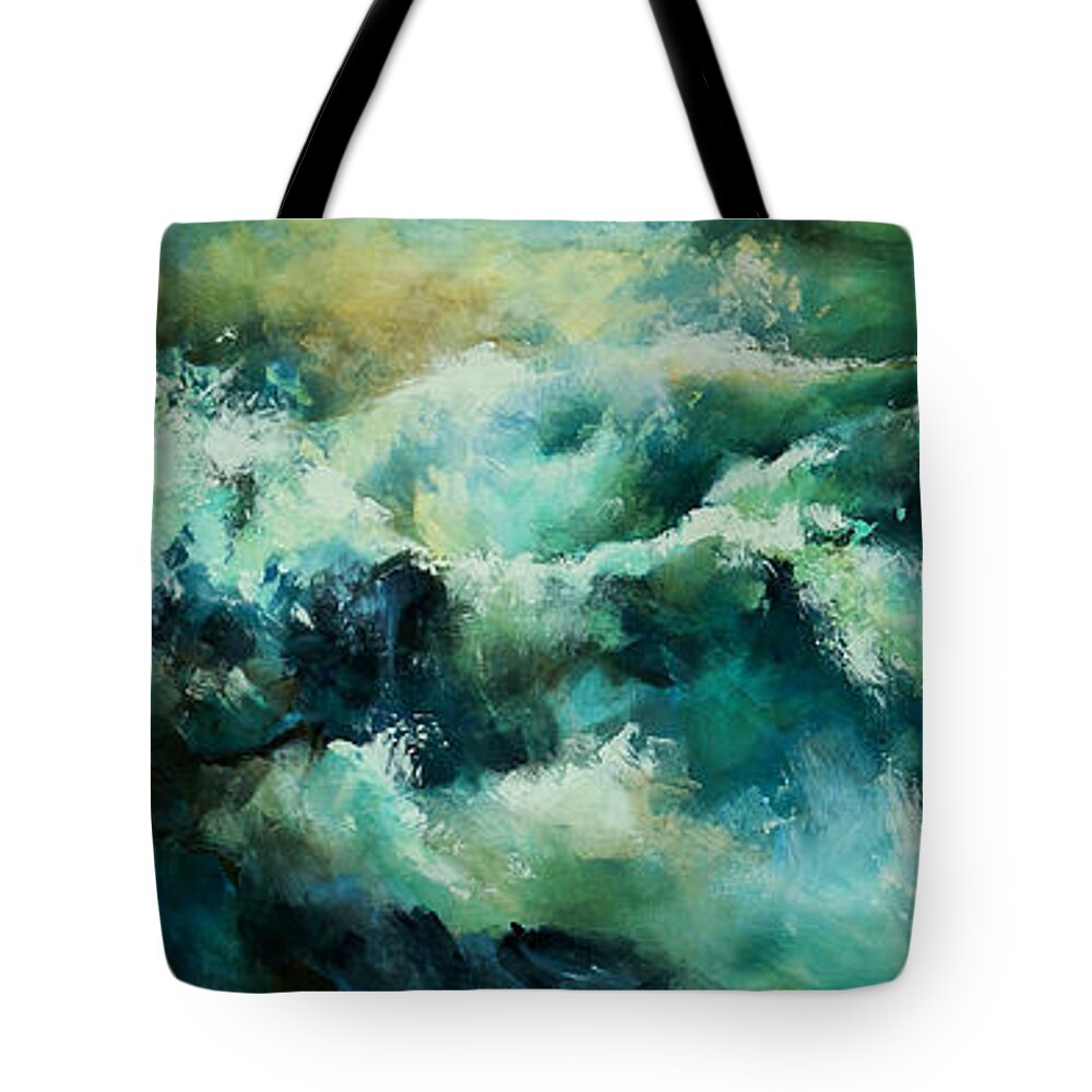 Seascape Tote Bag featuring the painting The shore by Michael Lang