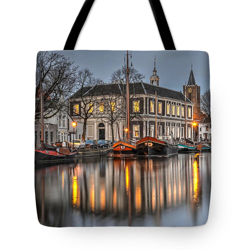 Schiedam Tote Bag featuring the photograph The Short Harbour in Schiedam by Frans Blok