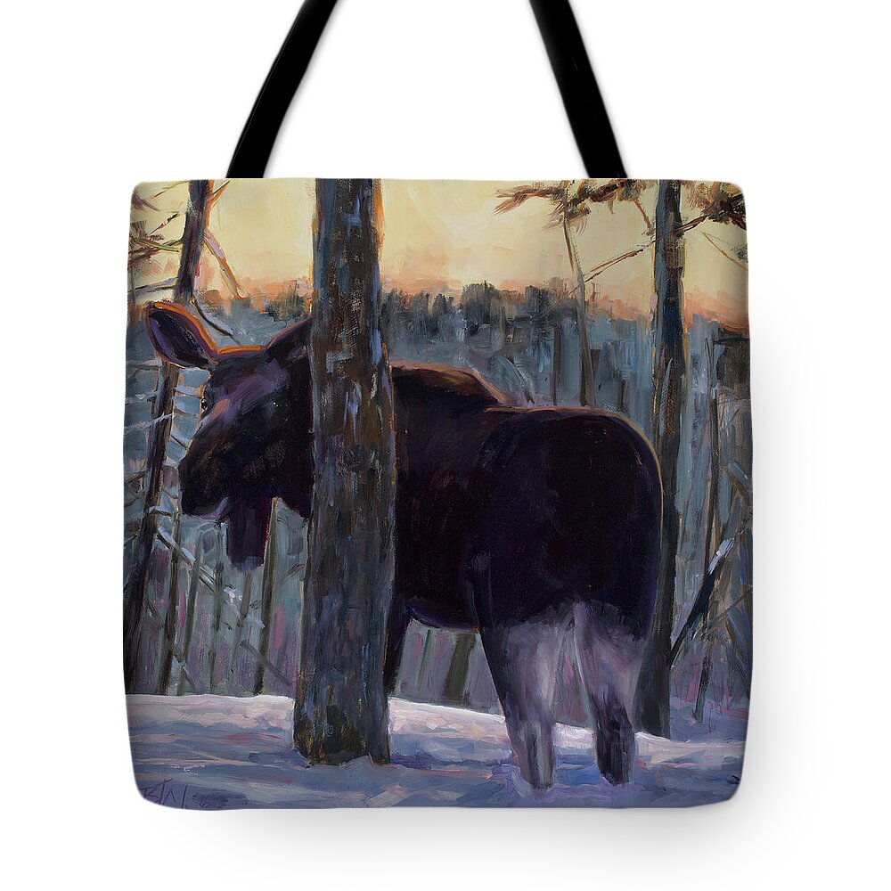 Moose Tote Bag featuring the painting The Shy One by Billie Colson