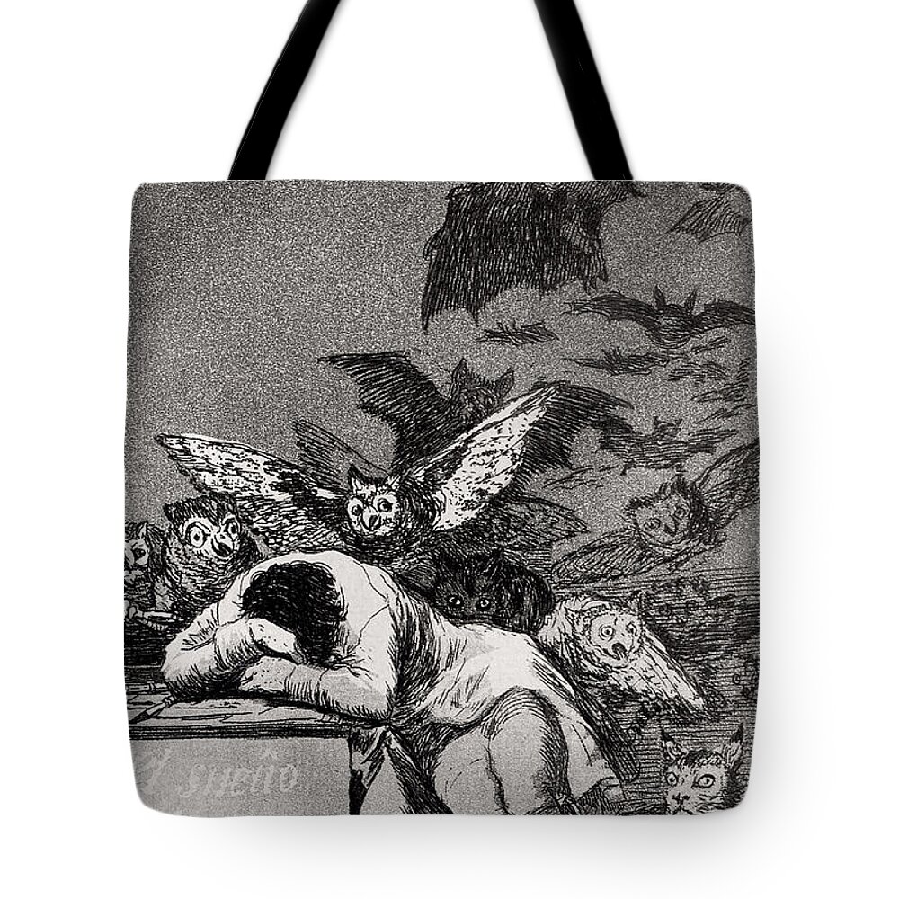 Goya Tote Bag featuring the drawing The Sleep of Reason Produces Monsters by Goya