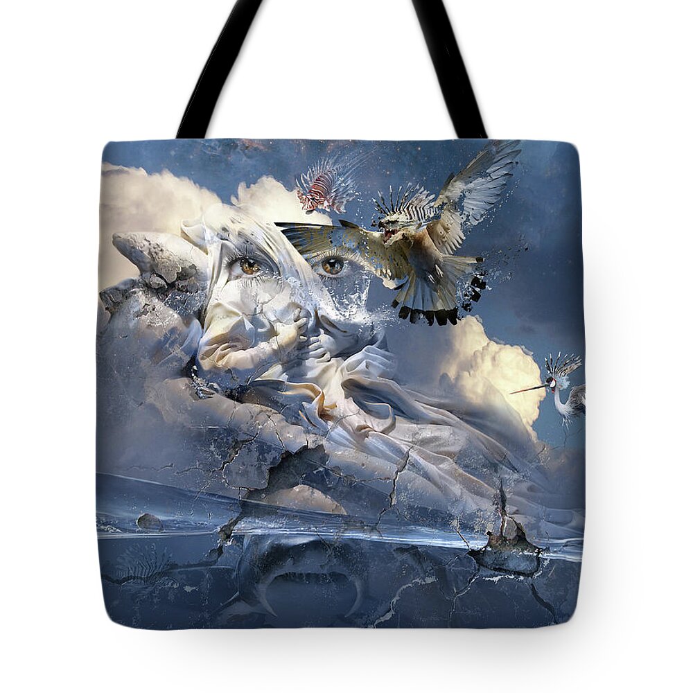 Dream Art Tote Bag featuring the digital art The Sleep of Reason Produces Monsters neo-surrealism by George Grie