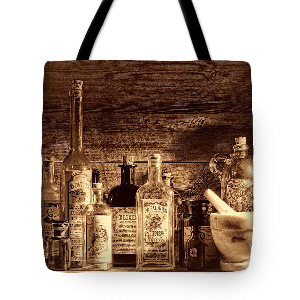Apothecary Tote Bag featuring the photograph The Snake Oil Shop by American West Legend By Olivier Le Queinec