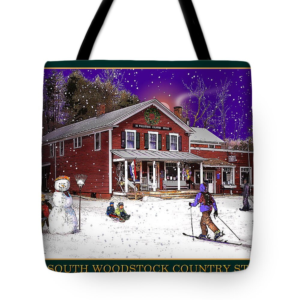 New England Tote Bag featuring the digital art The South Woodstock Country Store by Nancy Griswold