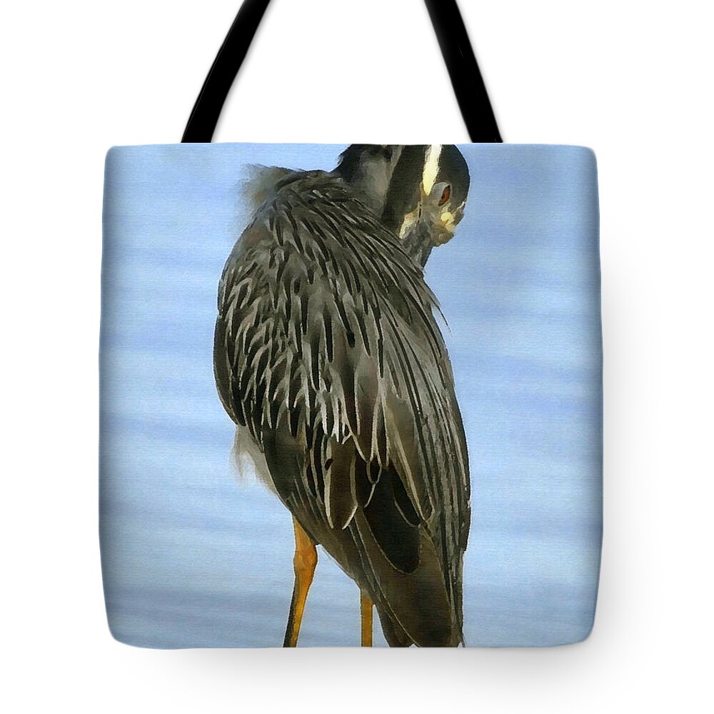 Yellow Crowned Night Heron Tote Bag featuring the painting The spot by David Lee Thompson
