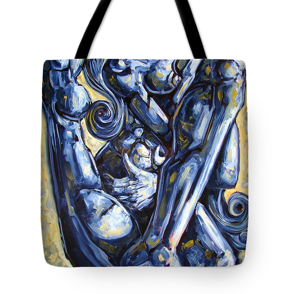Nude Tote Bag featuring the painting The struggle by Darwin Leon