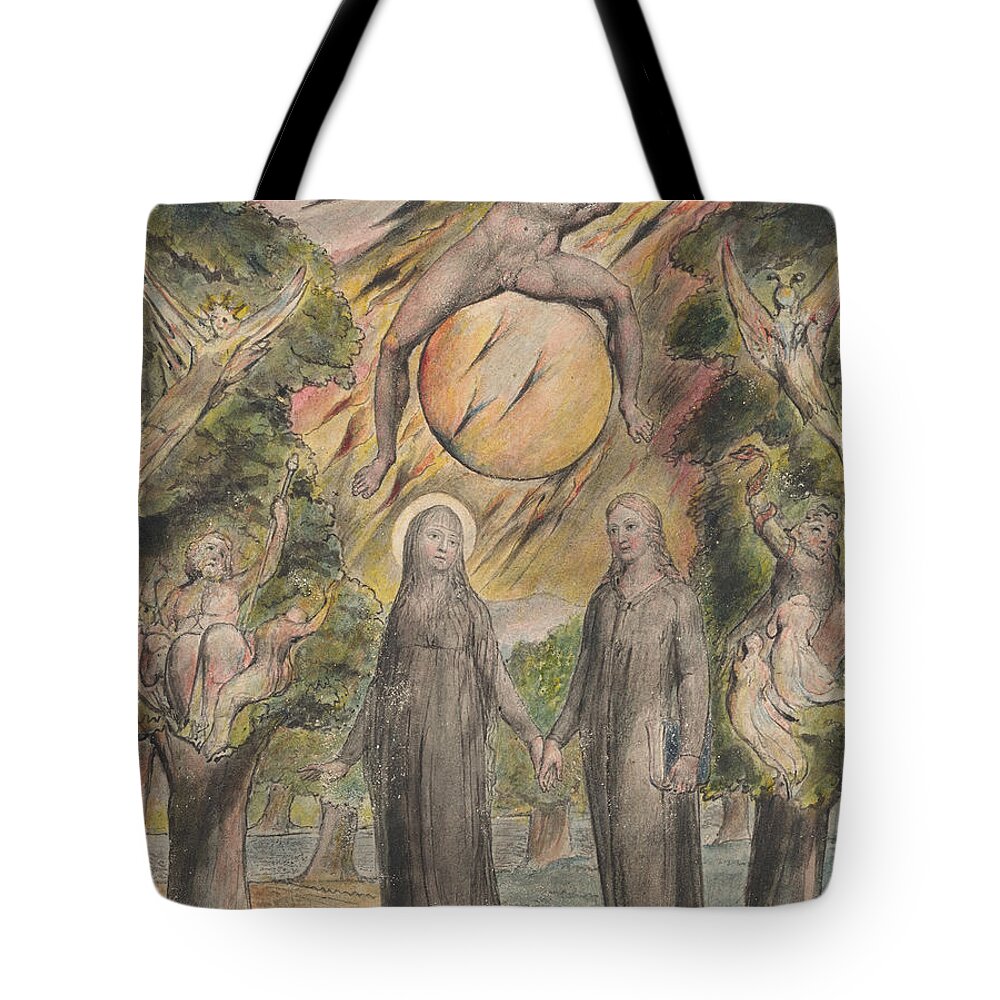 William Blake Tote Bag featuring the painting The Sun in his Wrath by MotionAge Designs