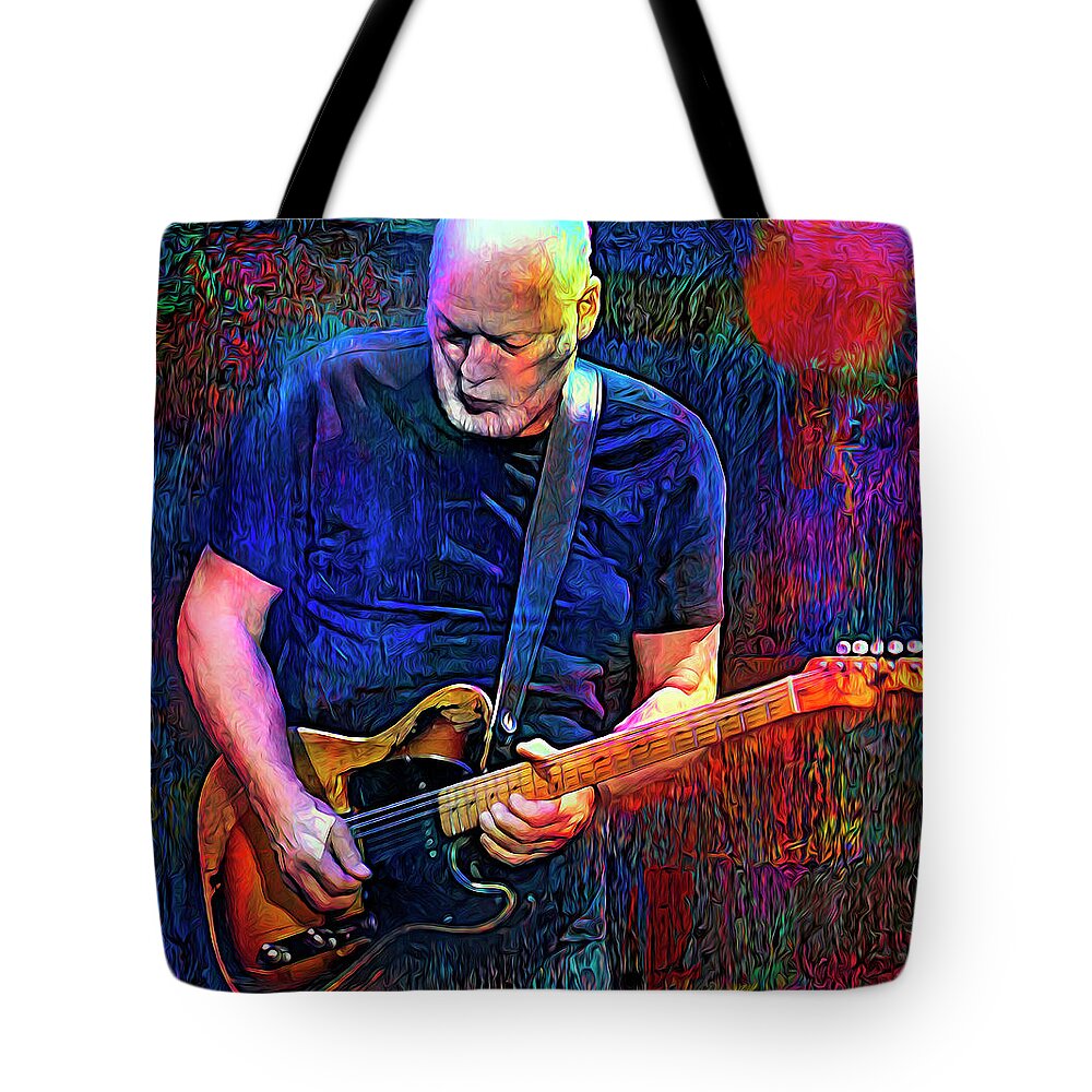 David Gilmour Tote Bag featuring the mixed media The Sun is the Same by Mal Bray