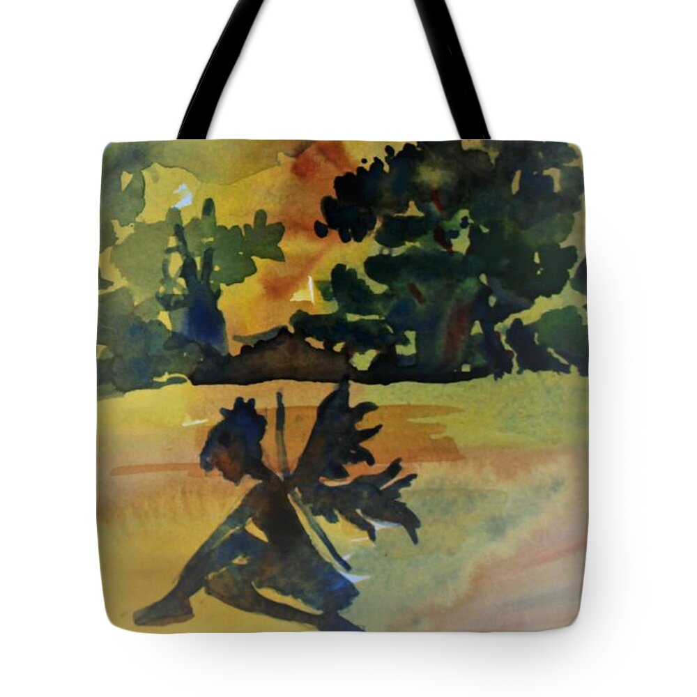 Fairy Tote Bag featuring the painting The Sunset Fairy by Mindy Newman