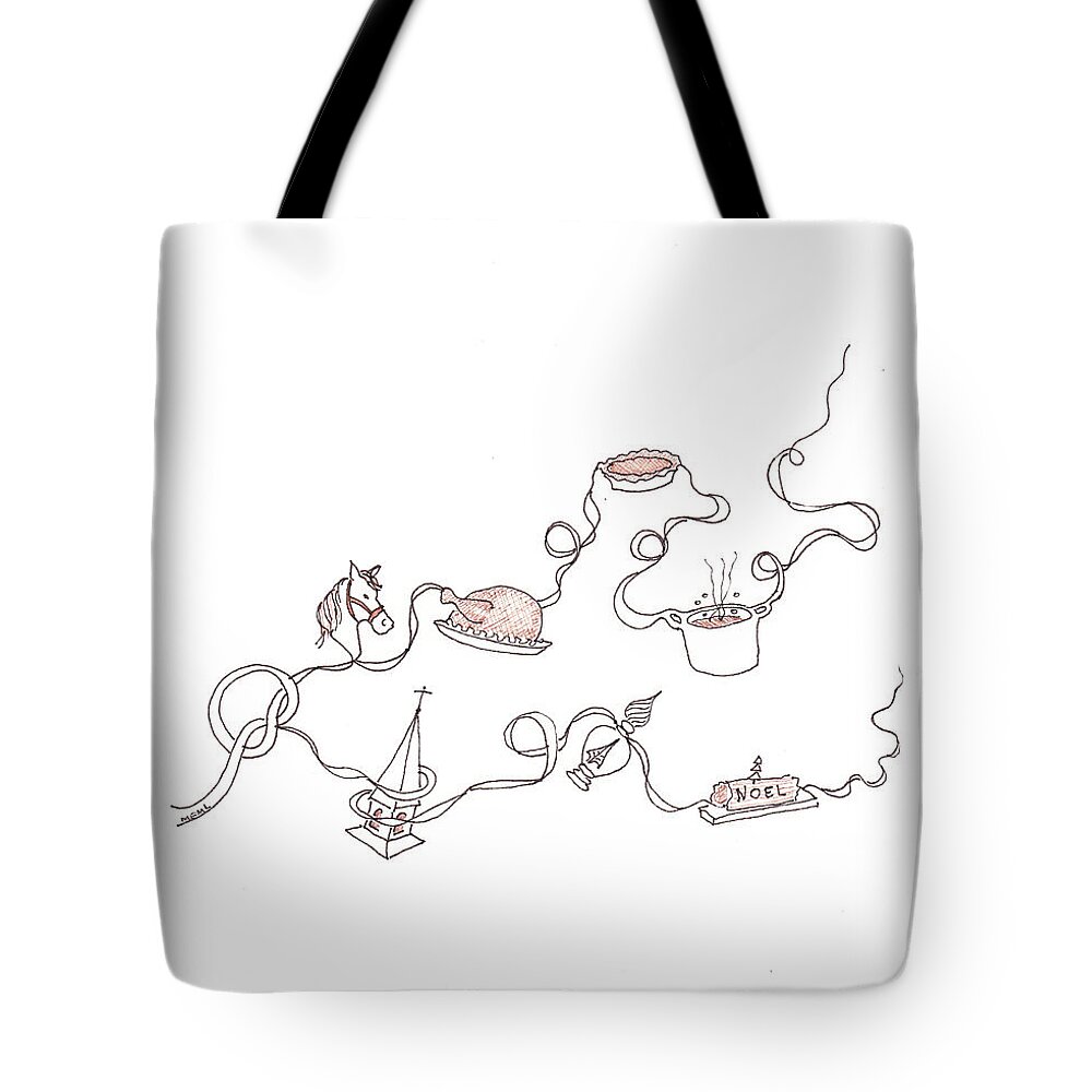Stonefileld Tote Bag featuring the drawing The Sweet Smells of Christmas by Mary Ellen Mueller Legault