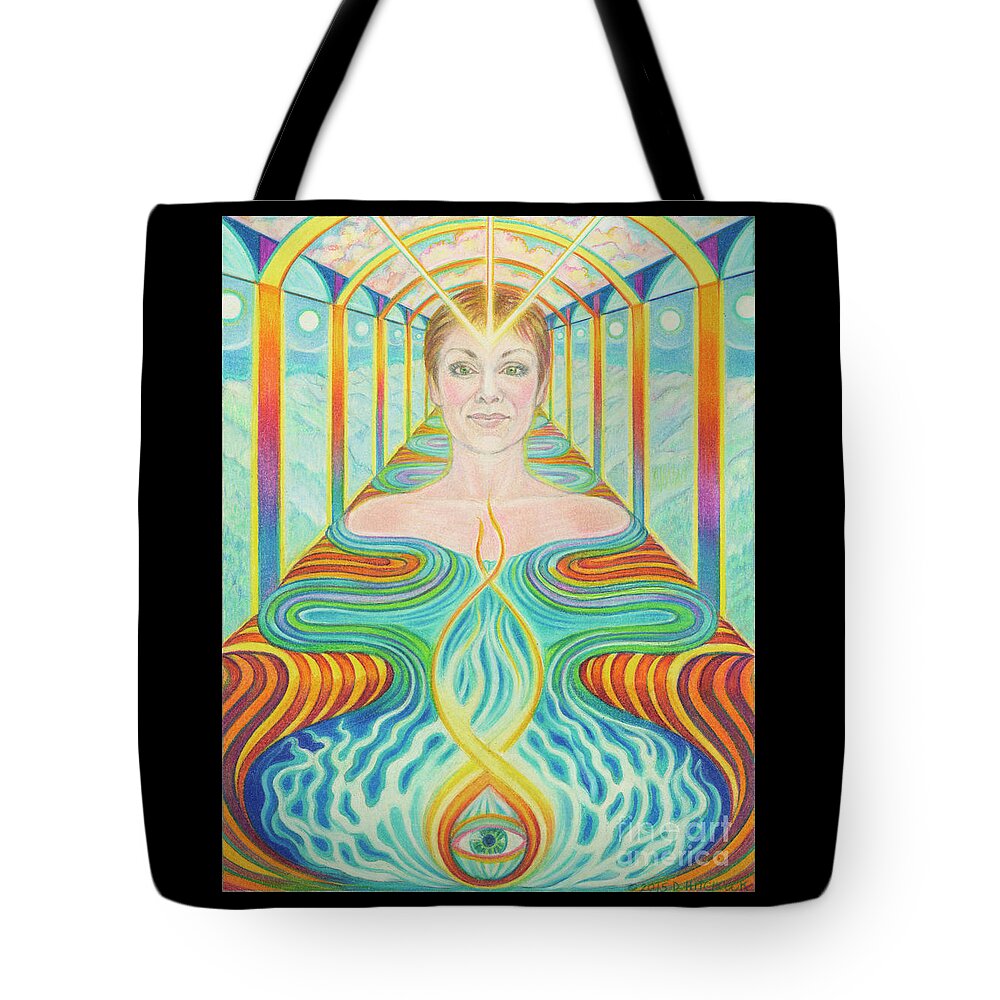 Spiritual Tote Bag featuring the drawing The Temple by Debra Hitchcock