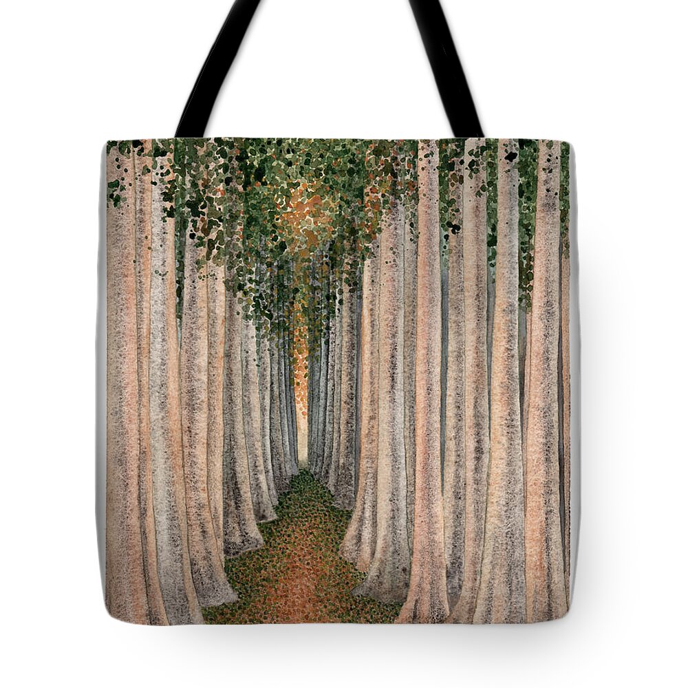 Trees Tote Bag featuring the painting The Temple by Hilda Wagner