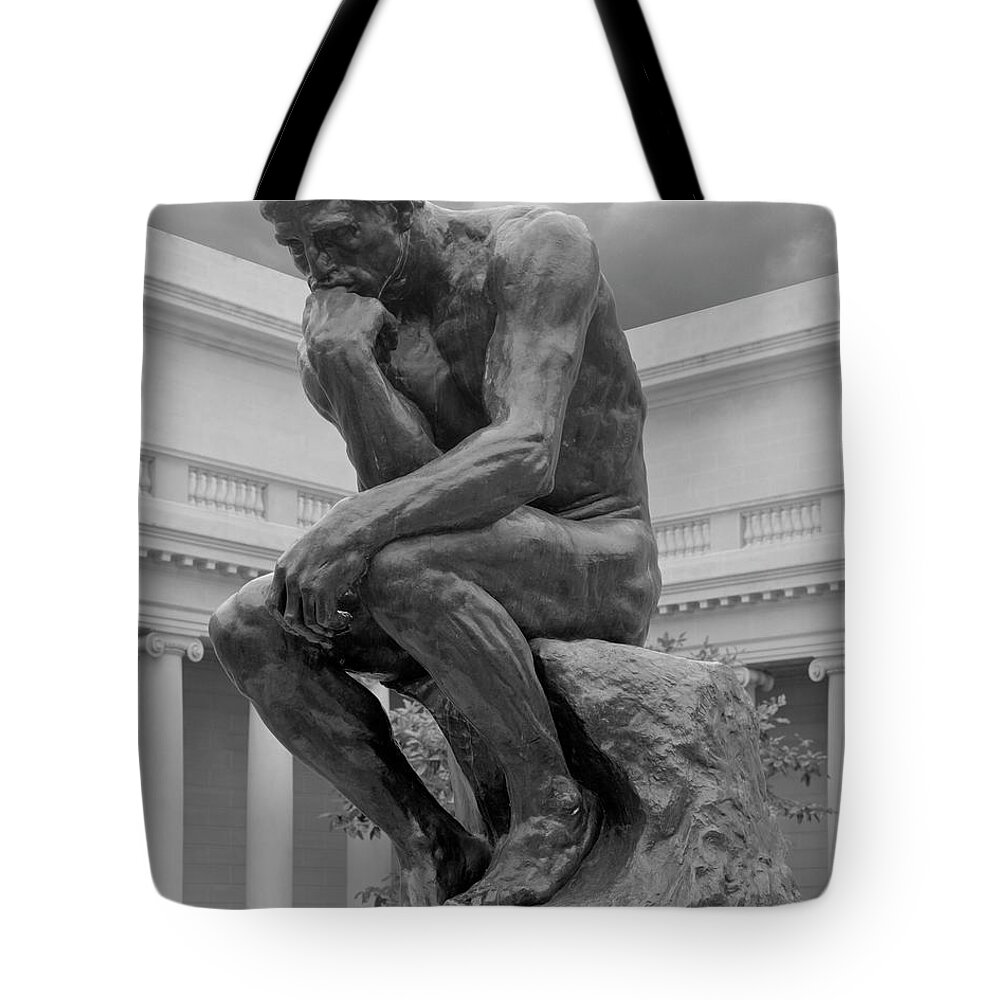 The Thinker Tote Bag featuring the photograph The Thinker Bronze Sculpture Auguste Rodin Legion of Honor San Francisco California 1 by Kathy Anselmo