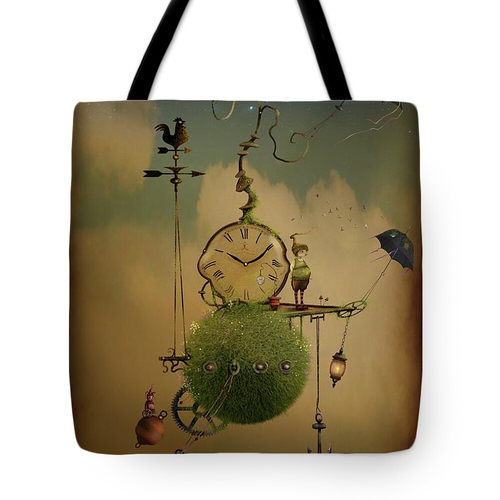 Time Travel Tote Bag featuring the painting The Time Chasers by Joe Gilronan