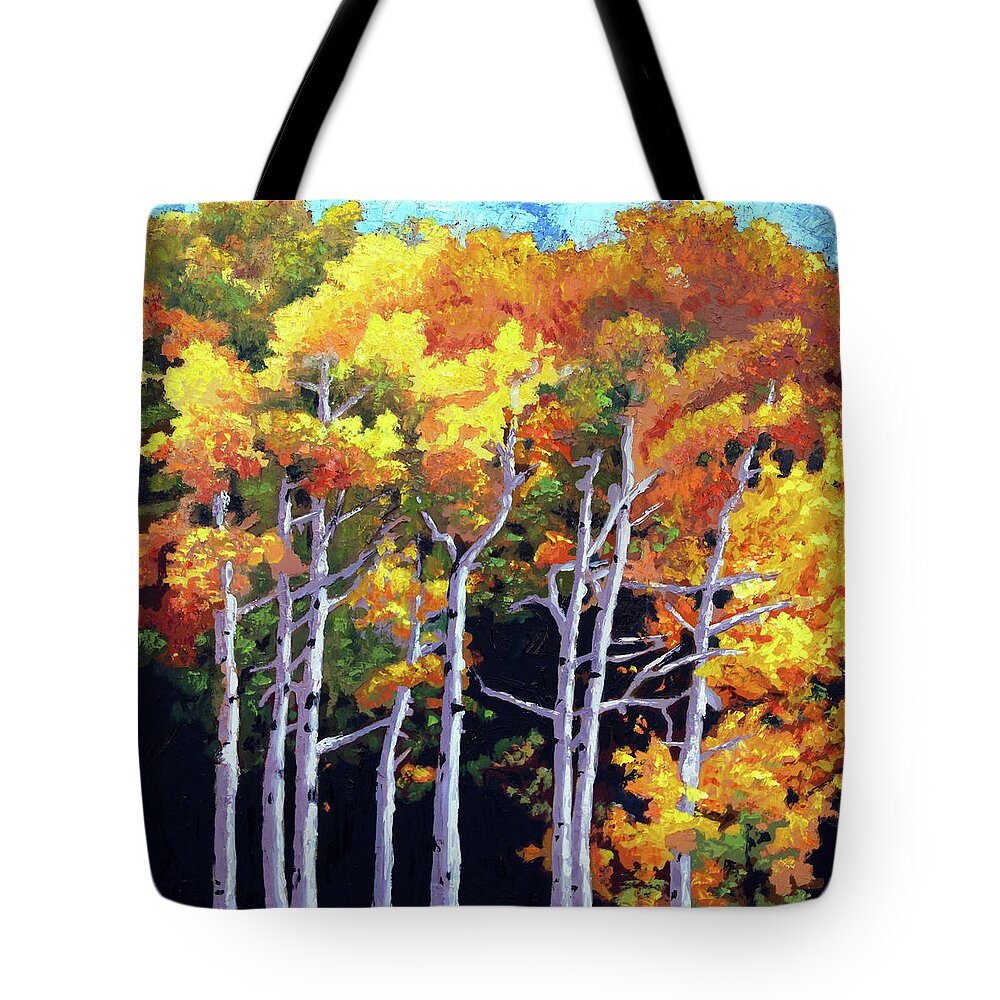 Aspens Tote Bag featuring the painting The Transition by John Lautermilch