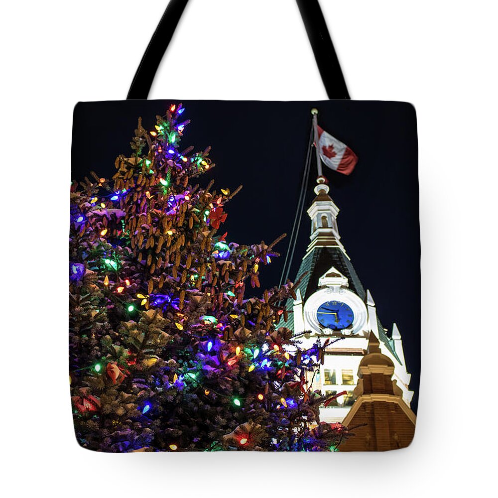 Stratford Tote Bag featuring the photograph The Tree and City Hall... by Jay Smith