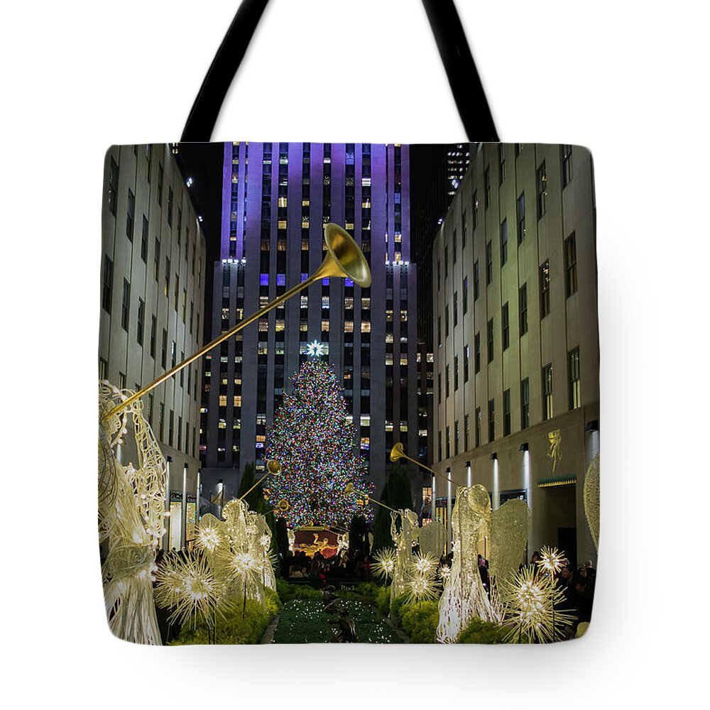 The Tree At Rockefeller Plaza Tote Bag featuring the photograph The Tree At Rockefeller Plaza by Kenneth Cole