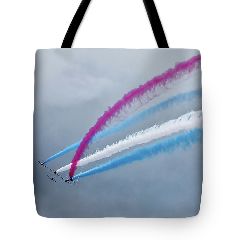 The Red Arrows Tote Bag featuring the digital art The Twister by Airpower Art