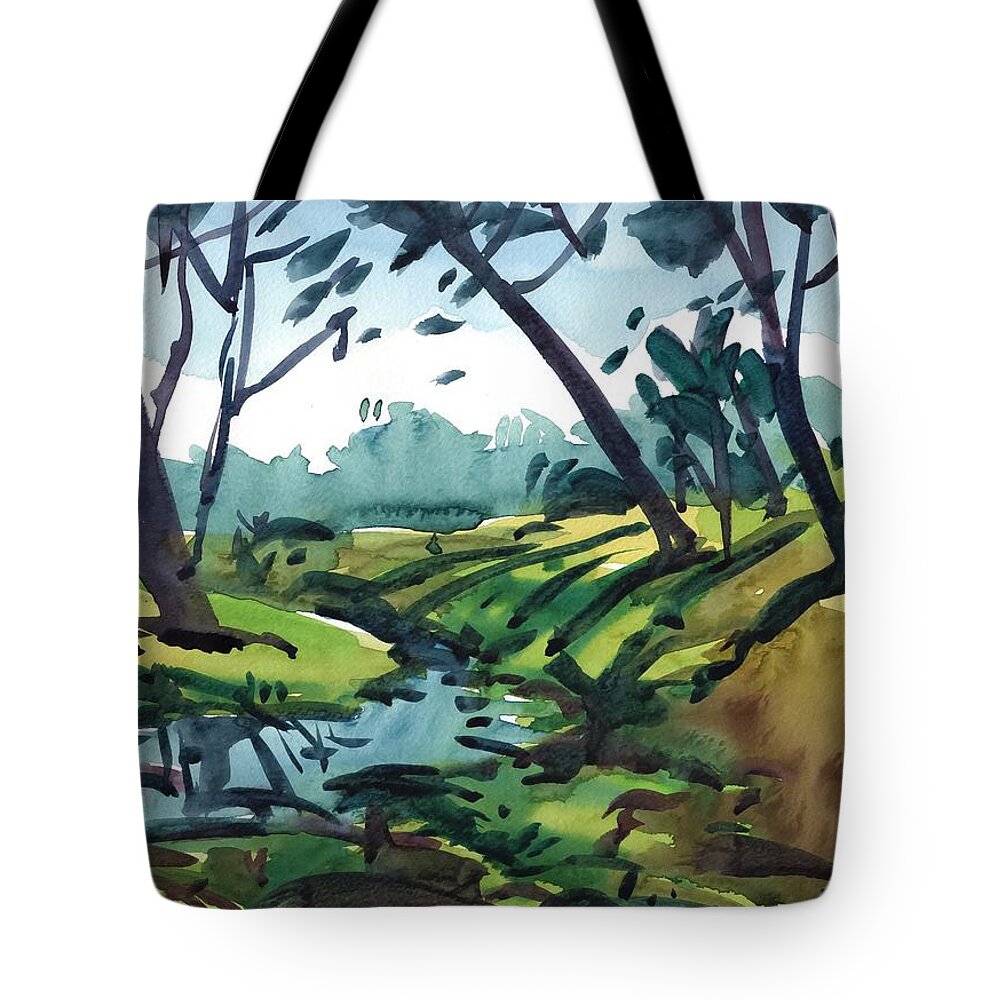 River Tote Bag featuring the painting The two banks of the river by Enrique Zaldivar