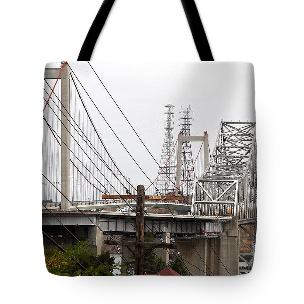 Transportation Tote Bag featuring the photograph The Two Carquinez Bridges At Crockett and Vallejo California . aka Alfred Zampa Memorial Bridge . 7D8919 by Wingsdomain Art and Photography