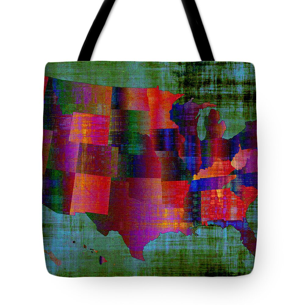 Map Tote Bag featuring the mixed media The United States Of America by Ally White