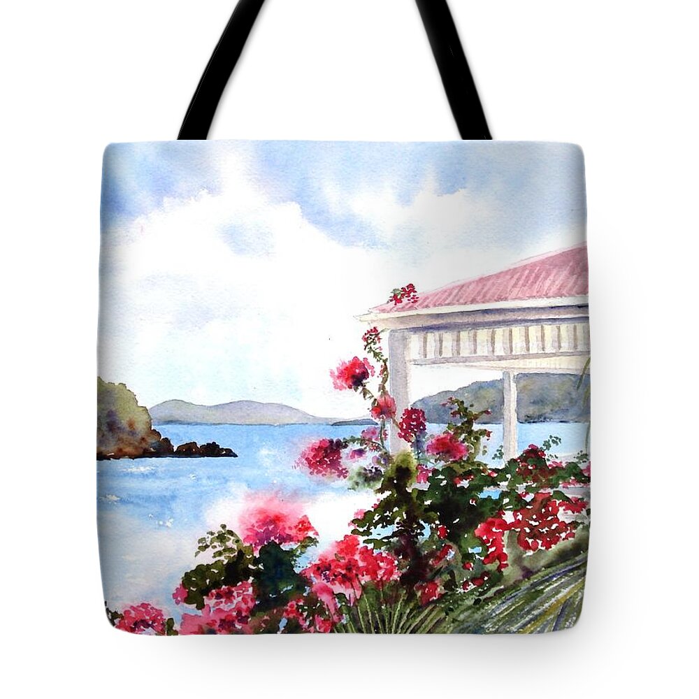 Caribbean Tote Bag featuring the painting The Veranda by Diane Kirk