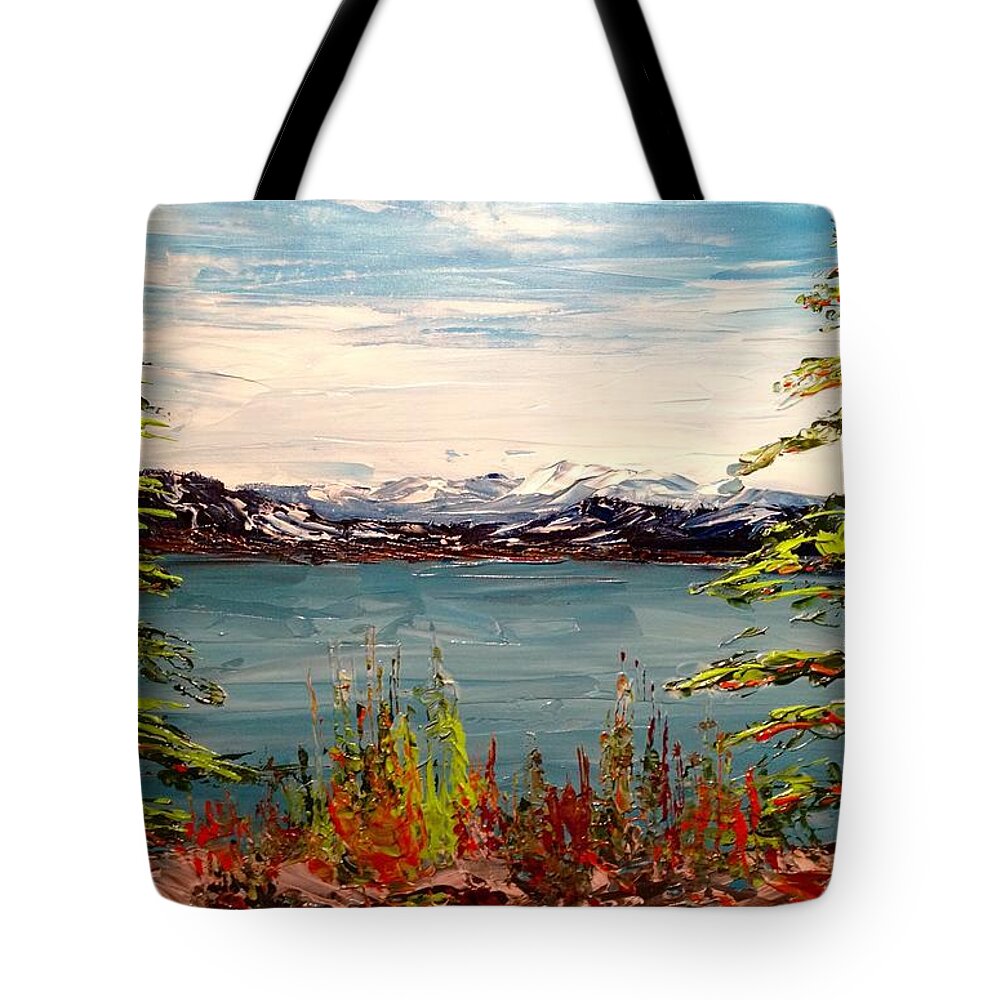 Abstract Landscape Painting Tote Bag featuring the painting The View Between the Pines by Desmond Raymond