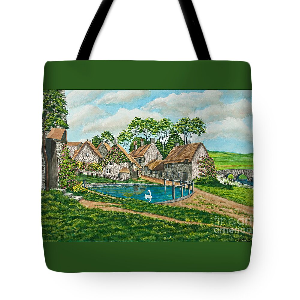 English Painting Tote Bag featuring the painting The Village Pond in Wroxton by Charlotte Blanchard