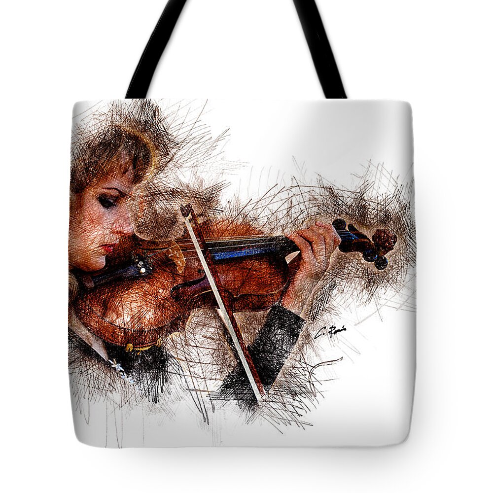 Violin Tote Bag featuring the digital art The Violinist by Charlie Roman