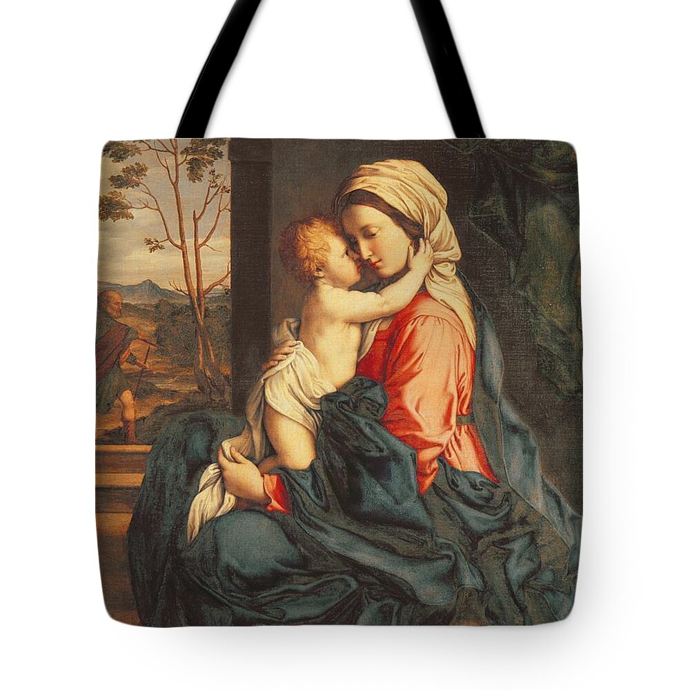 The Tote Bag featuring the painting The Virgin and Child Embracing by Giovanni Battista Salvi