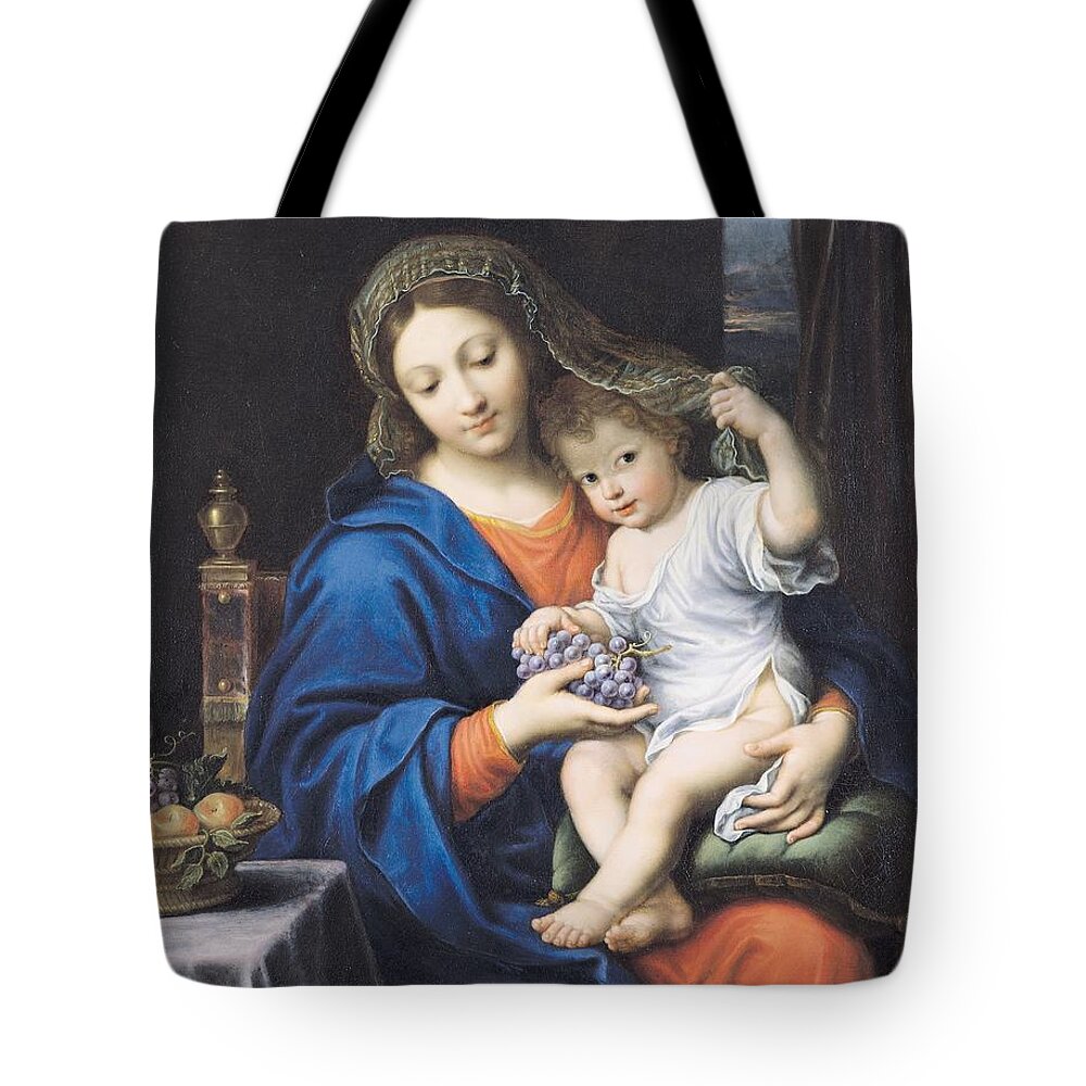 The Virgin Of The Grapes Tote Bag featuring the painting The Virgin of the Grapes by Pierre Mignard