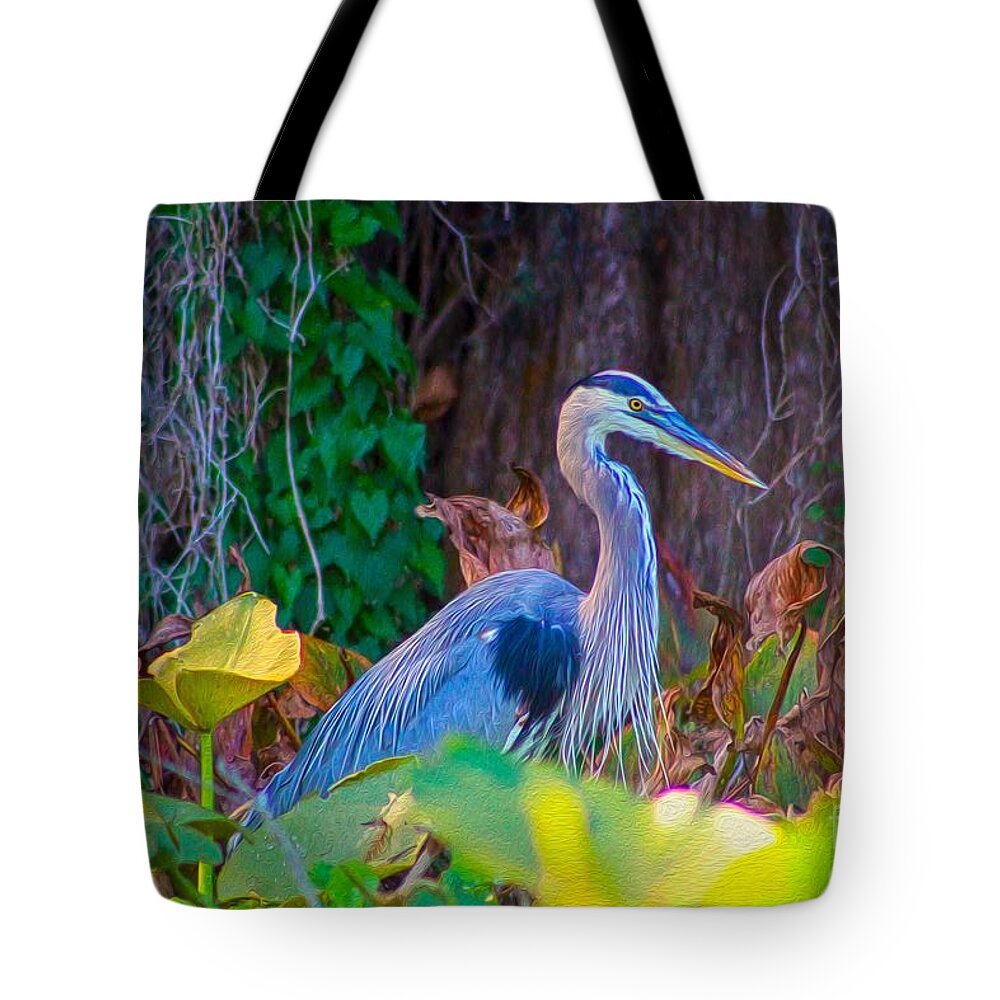 Nature Tote Bag featuring the painting Majestic Great Blue Heron by DB Hayes