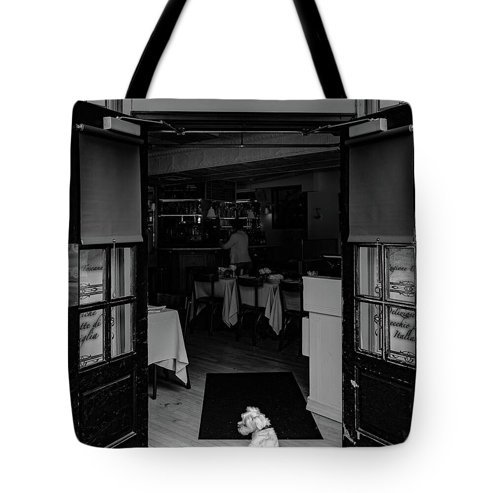 Black And White Tote Bag featuring the photograph The Wait by Mark Rogers