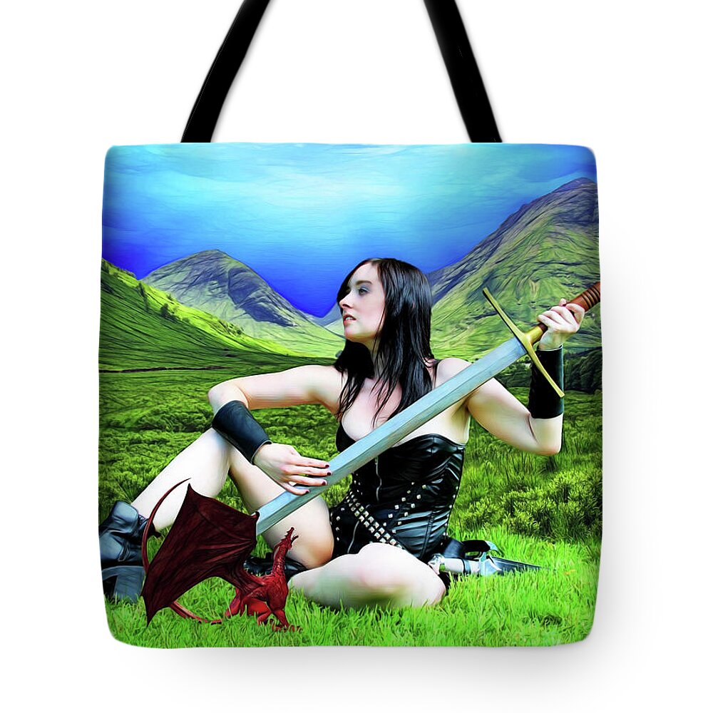 Dragon Tote Bag featuring the photograph The Warrior And The Pseudo Dragon by Jon Volden