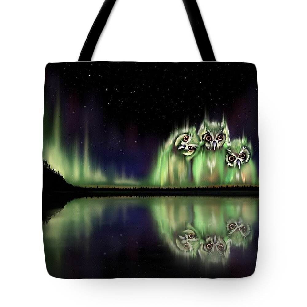 Owl Tote Bag featuring the digital art The Watchers by Norman Klein