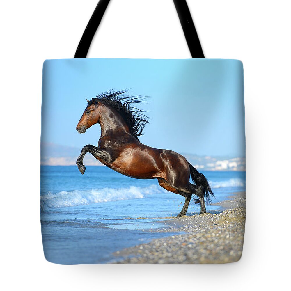 Russian Artists New Wave Tote Bag featuring the photograph The Wave. Andalusian Horse by Ekaterina Druz