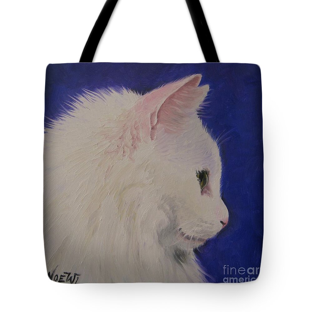 Noewi Tote Bag featuring the painting The White Cat by Jindra Noewi