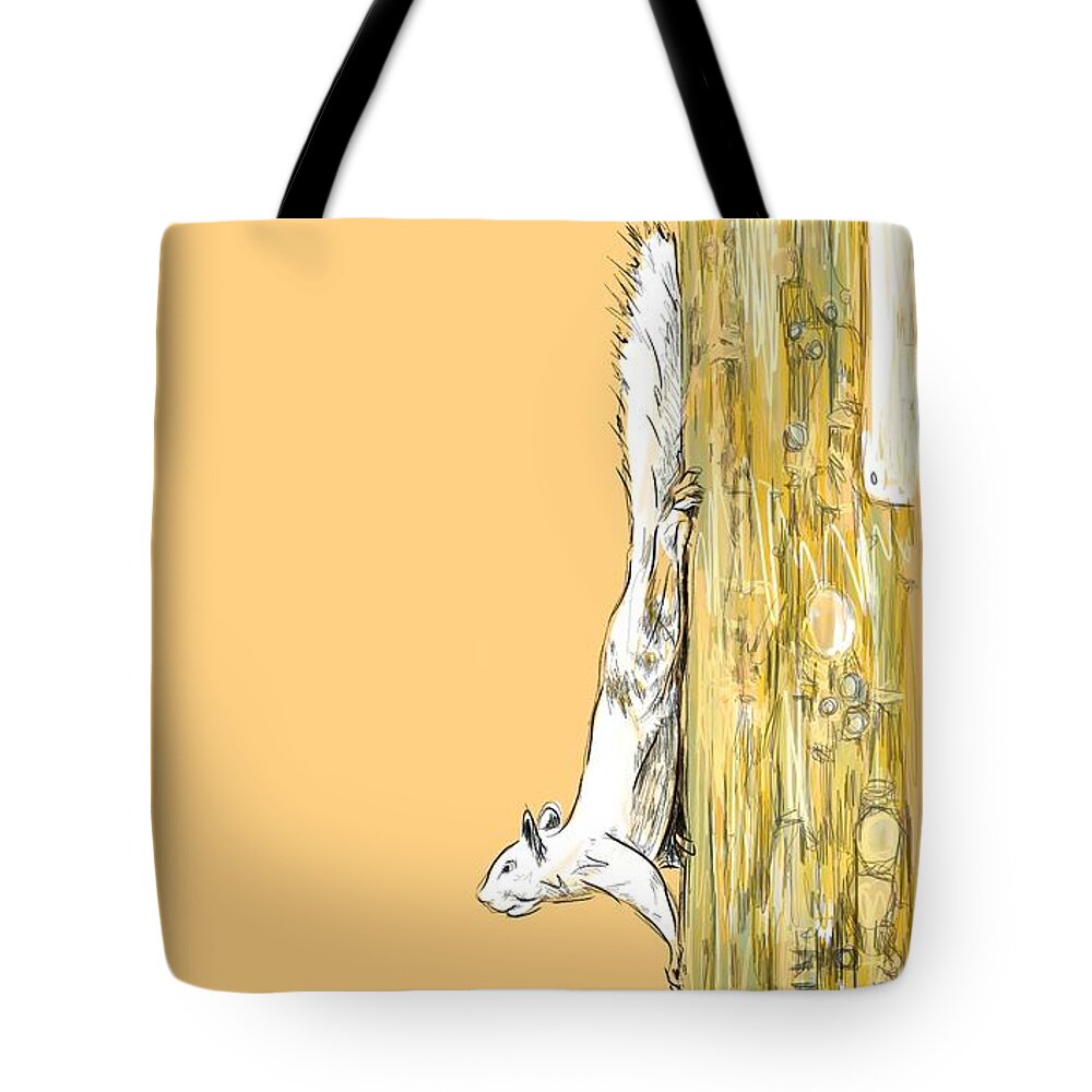 Squirrel Tote Bag featuring the digital art The White Squirrel of Riverland Terrace by Thomas Hamm
