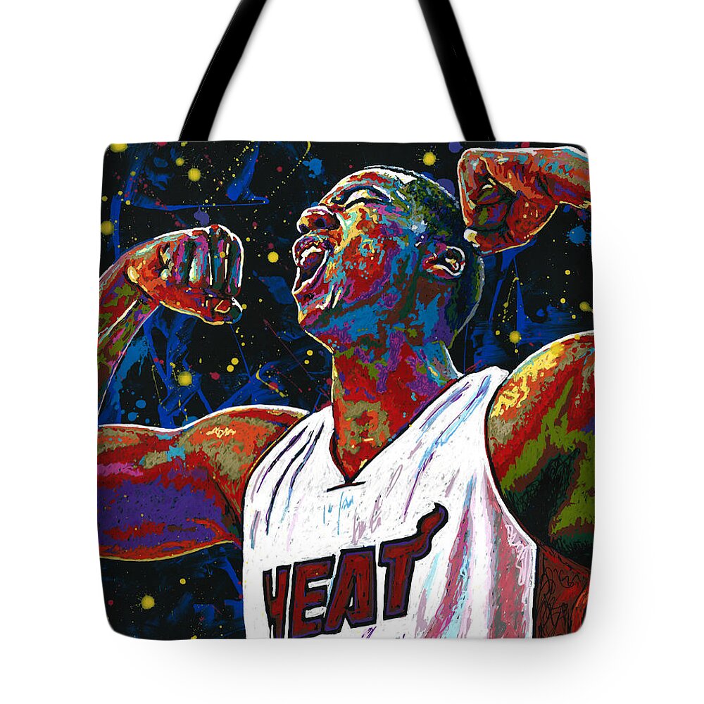 Hassan Whiteside Tote Bag featuring the painting The Whiteside Flex by Maria Arango
