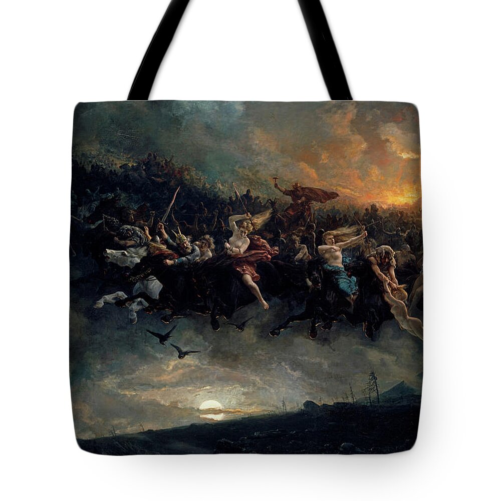 Norse Gods Tote Bag featuring the painting The wild Hunt of Odin by Peter Nicolai Arbo