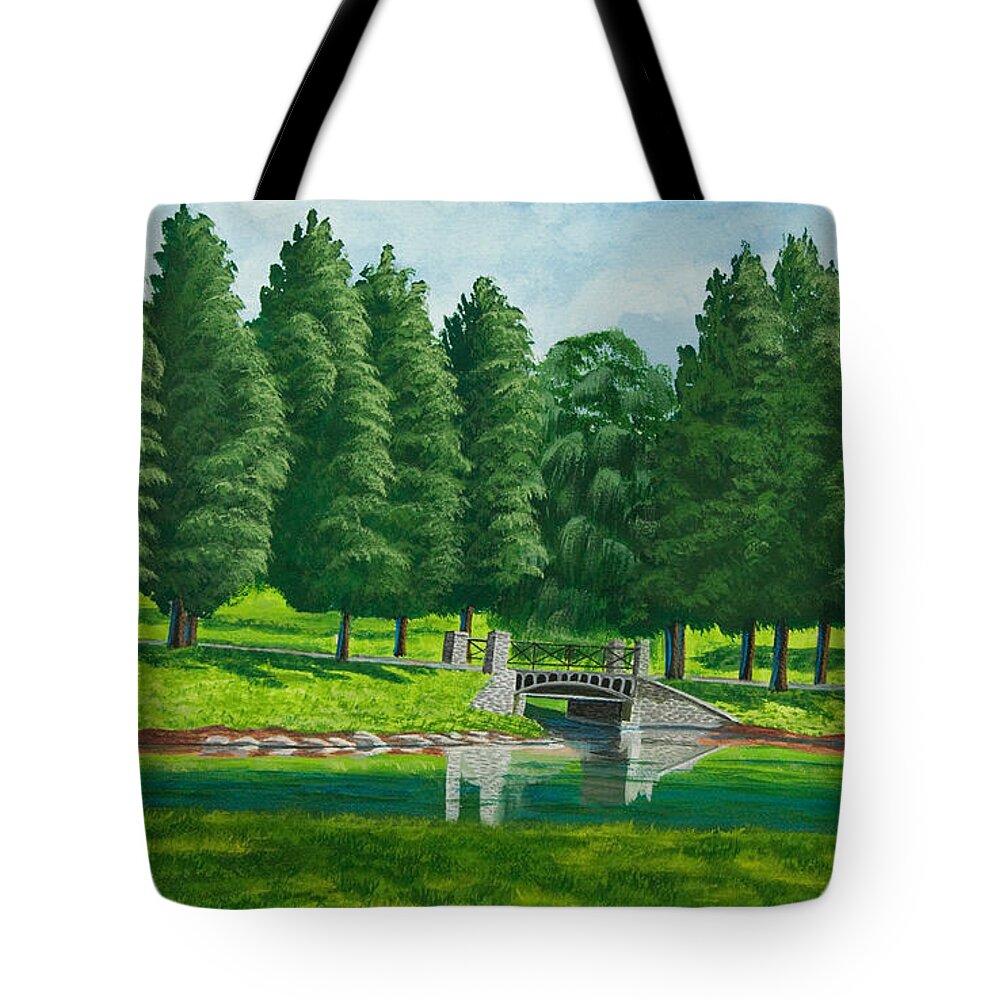 Colgate University Taylor Lake Tote Bag featuring the painting The Willow Path by Charlotte Blanchard