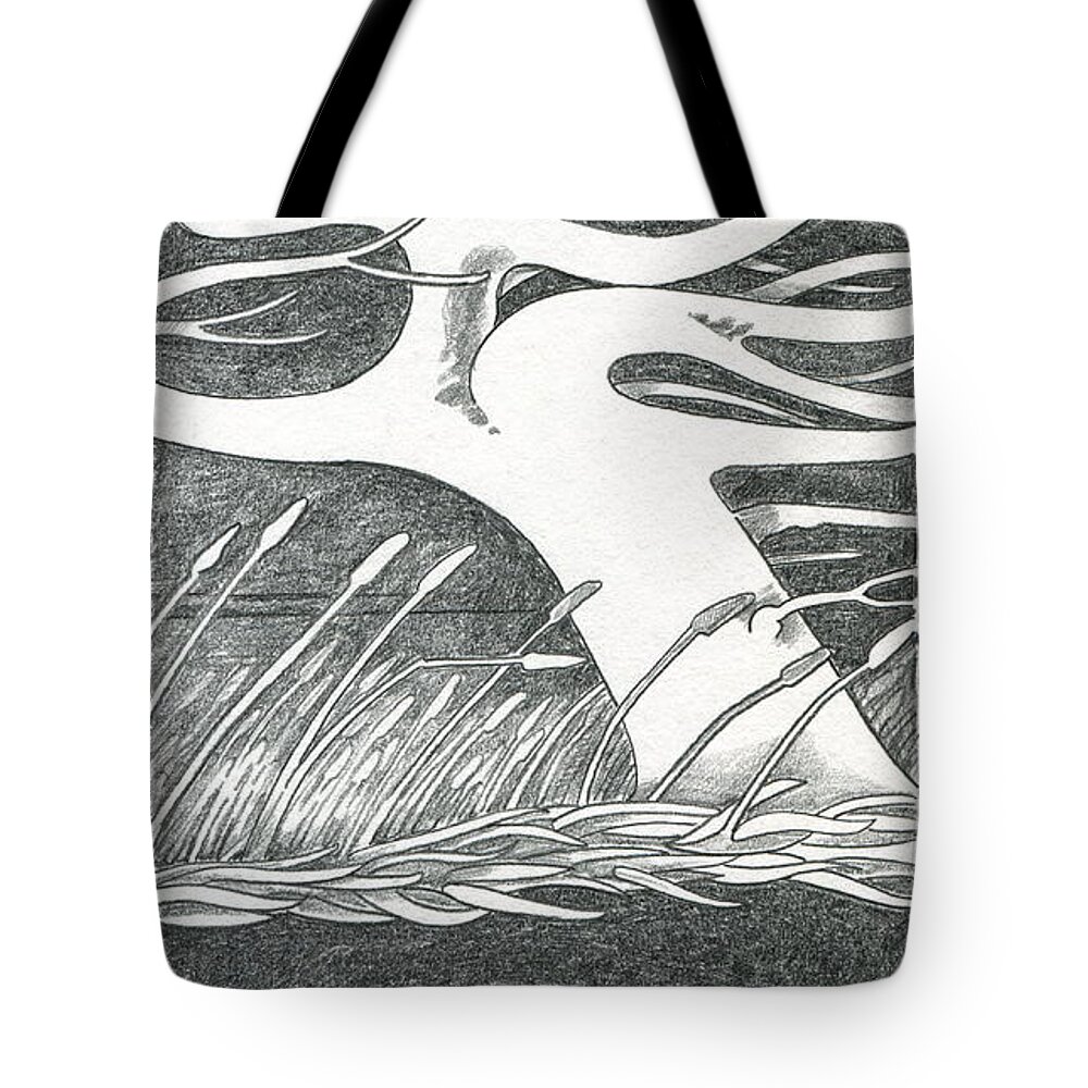 Tree Tote Bag featuring the drawing The Wind by Harry Moulton
