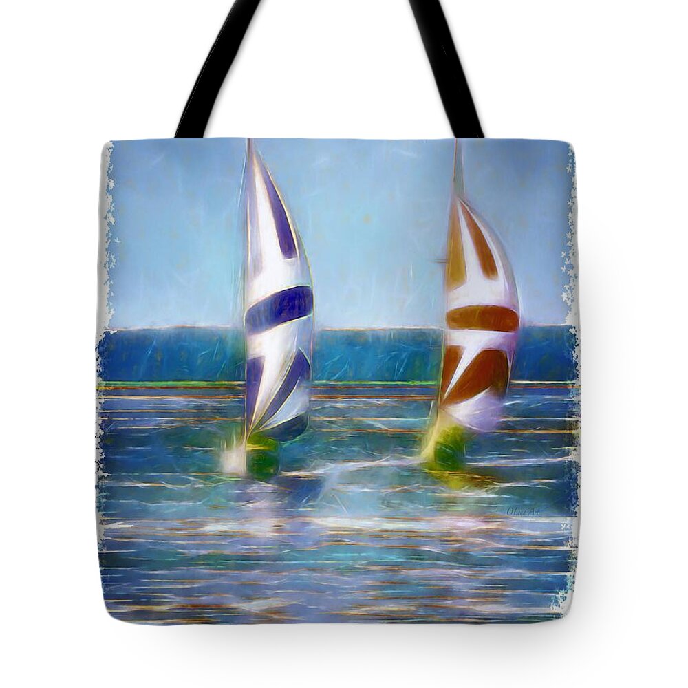 Two Boats Tote Bag featuring the digital art The Wind in Your Sails by OLena Art