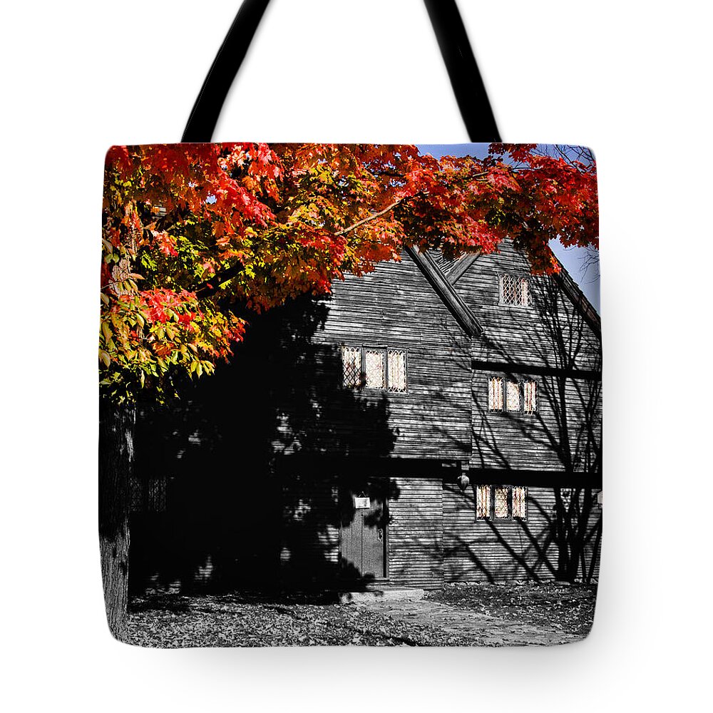 Salem Tote Bag featuring the photograph The Witch house in autumn by Jeff Folger
