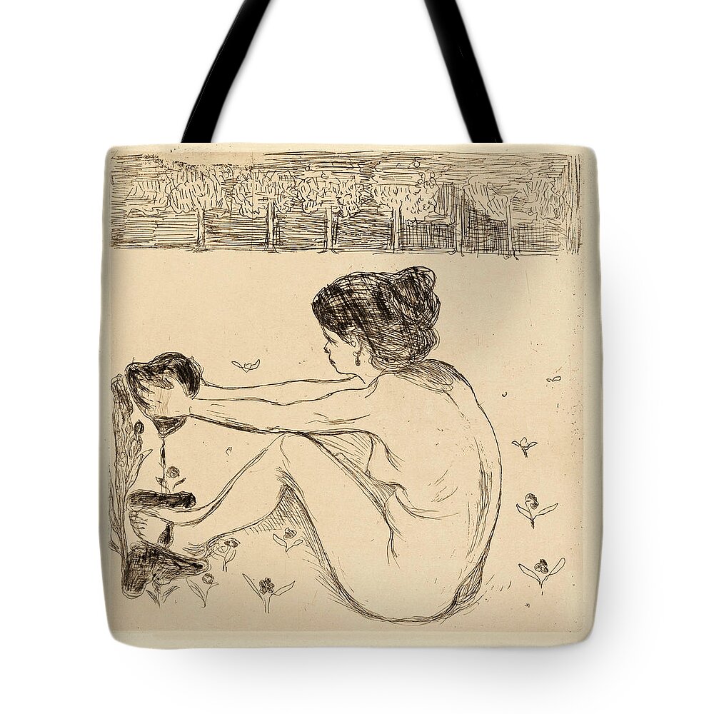Edvard Munch Tote Bag featuring the drawing The Woman and the Heart by Edvard Munch